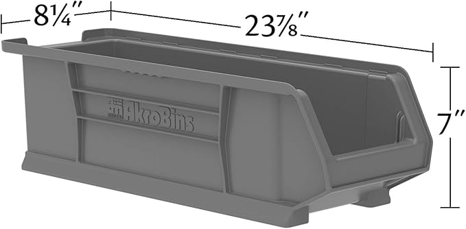Akro-Mils 30284 Super-Size AkroBins Plastic Storage Bins, Space-Saving Stackable Bins for Garage, Classroom, Warehouse Organization, 24" L x 8" W x 7" H, Yellow, 4-Pack