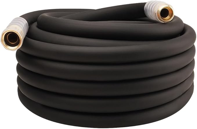 Heavy Duty Premium Garden Hose 50ft x 3/4", 300PSI Working, 1000PSI Burst, Hybrid Rubber Water Hose with Transparent Swivel Handle - Hot/Cold Water - Five Layered Braiding with Brass fittings (Black)