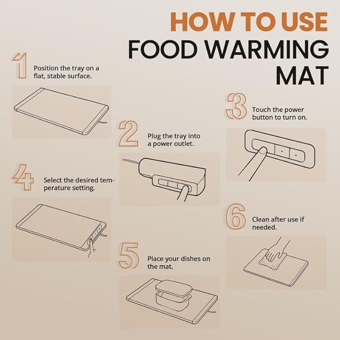 17"x15" Dark Gray Electric Food Warming Silicone Mat - 10 sec Fast & Even Heating Tray - Upto 10 Hrs Timer, 50-100°C Adjustable Temp, Child Lock & Safety Edge - Portable Kitchen Countertop Warmer Pad