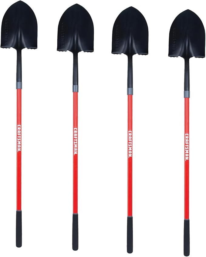 Craftsman Garden Shovels for Digging and Gardening: Heavy Duty Spade Shovels Ideal for Construction Projects, Lightweight Metal Spade Tool Set, Pack of 4