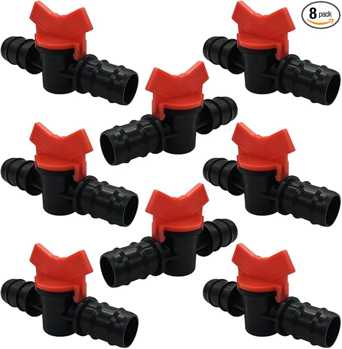 3/4" Drip Irrigation Valve Fits 3/4" Drip Tubing In-Line Shut Off Switch Barbed Valve for Garden Lawn Irrigation Sprinkler System (Pack of 8)
