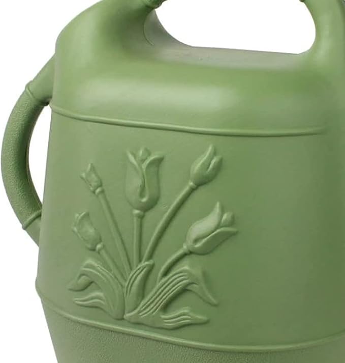 Union Products 63066 2 Gallon Plastic Indoor/Outdoor Watering Can w/ Tulip Design for Garden, Potted Plants, & Patio Pots, Sage Green Color, 3 Pack