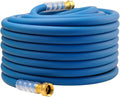 Heavy Duty Premium Garden Hose 100ft x 5/8", 300PSI Working, 1000PSI Burst, Hybrid Rubber Water Hose with Transparent Swivel Handle - Hot/Cold Water - Five Layered Braiding with Brass fittings (Blue)
