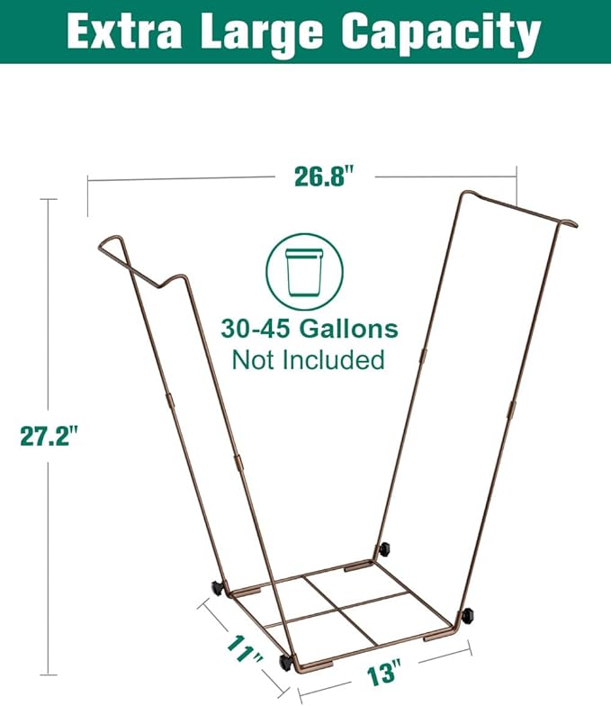 Outdoor Trash Bag Holder Stand - Heavy Duty Metal Garden Garbage Support Frame for 30-45 Gallon Capacity, Multi-Use Portable Yard Leaf Stand for Leaves, Weeding, Lawn Party, Brown