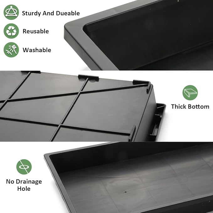 1020 Nursery Pot Trays 5 Pack, Plastic Flat Seed Starter Tray, Reusable Seedling Starting Tray for Holding and Carrying Plant Pots (Black)