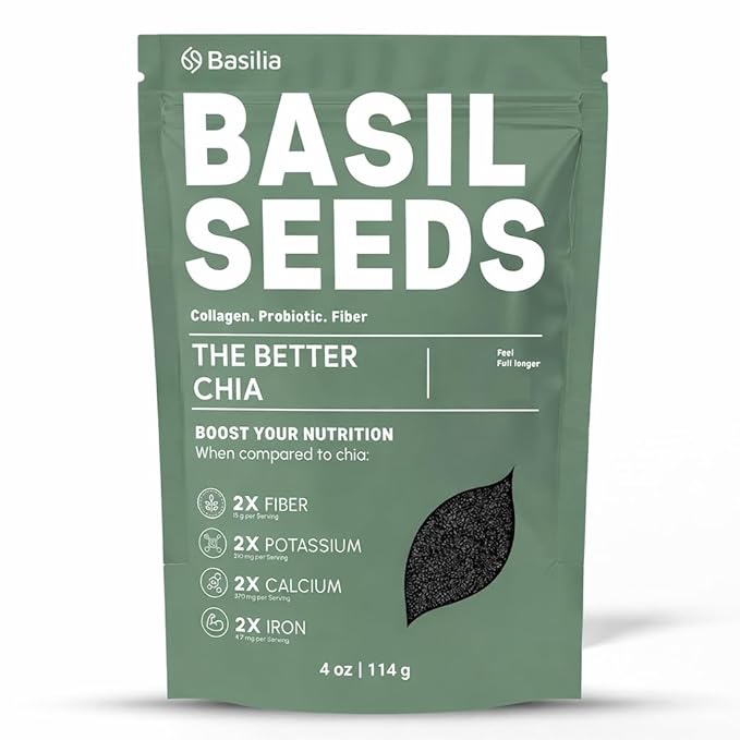 Basilia Basil Seeds for Eating | The Original Loaded Water | 2x More Fiber than Chia | Nutrition-Packed Edible Basil Seeds Superfood for Breakfast, Smoothies & Drinks | Keto Friendly & Gluten Free | 4oz Bag (4oz)