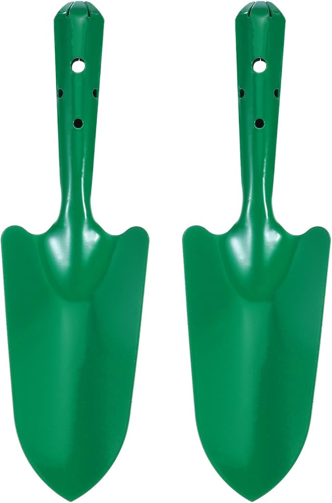 HARFINGTON 2pcs Mini Colorful Metal Hand Shovel 11" x 3" Digging Trowel Set Transplanting Garden Tools for Flower Soil Digging Planting Weeding Transplanting Garden, Green