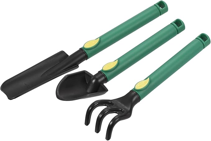MECCANIXITY Mini Garden Tools Set Plastic Gardening Hand Tools Trowel Rake Spade Kit Home Garden Supplies for Flowers Succulent Transplanting 3Pcs