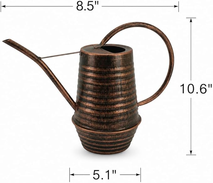 Small Watering Can, 0.3 Gallon/34oz., Copper, Galvanized, Indoor Water Can, Metal Watering Can with Long Spout, Plant Water Can for Indoor Plants