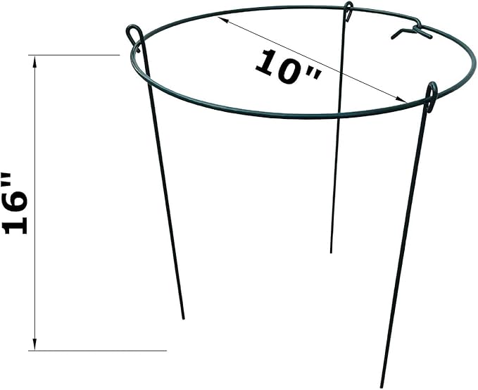 5 Pack 10" Wide x 16" High Peony Cage Rings Garden Plant Support Brace Round Metal Plant Stakes Rings, Strong Large Garden Supports for Flowers, Peonies, Rose, Lily