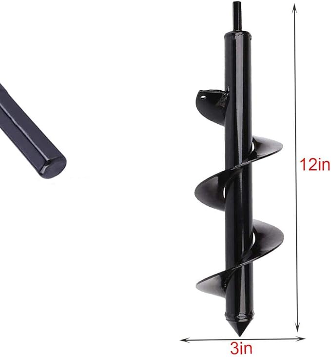 Auger Drill Bit for Planting - 3"X12" Heavy-Duty Garden Auger Spiral Drill Bit - Bulb Planter Tool & Auger Post Hole Digger - 3/8" Hex Drive Drill