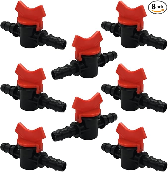 1/2" Drip Irrigation Valve Fits 1/2" Drip Tubing In-Line Shut Off Switch Barbed Valve for Garden Lawn Irrigation Sprinkler System (Pack of 8)