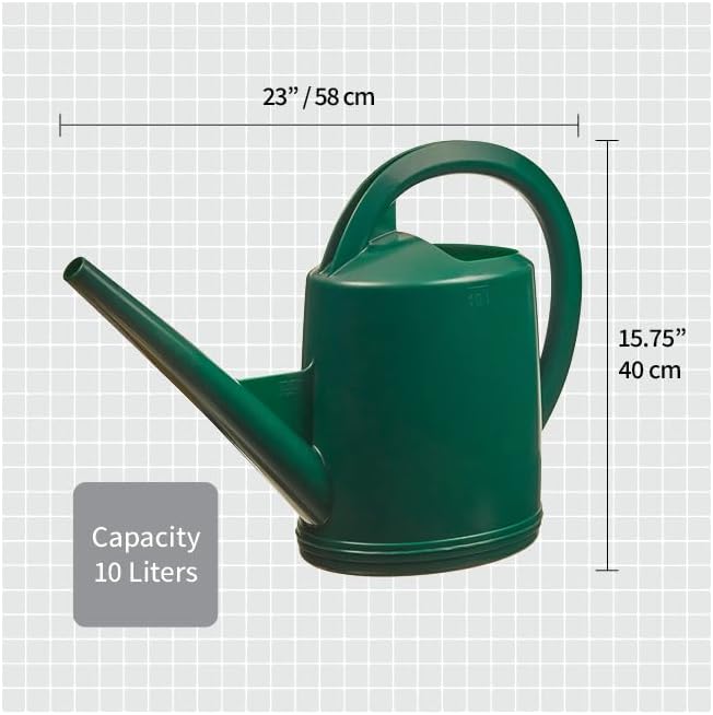 Consolidated Plastics Durable Swiss Watering Can with UV Protection, Ergonomic Handle for Indoor/Outdoor Gardening, Made in Switzerland (10 Liter, Green)