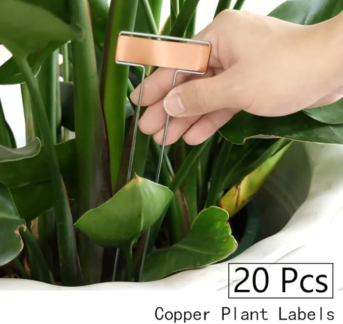 20 Pcs Copper Plant Labels, BetterJonny 25.5cm / 10inch Metal T Type Plant Labels Waterproof | Durable Garden Markers for Outdoor Seedlings & Nursery