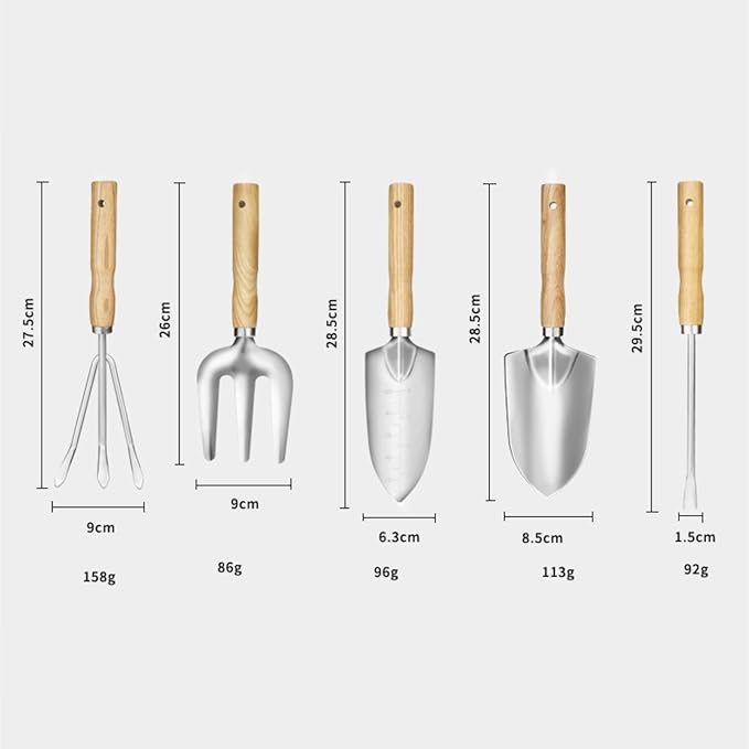 Garden Tool Set 5Pcs Gardening Hand Tools Stainless Steel Trowel and Cultivator with Handle Gardening Kit