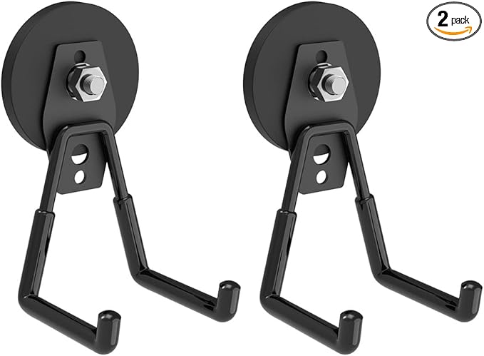 Heavy Duty Magnetic Hooks with 2.60" D Round Base- 2Pack, Strong Middle Magnet Hook, Magnetic Storage Hooks for Power Drill,Garden Tools,Hose,Pegboard,Garage,Workshop