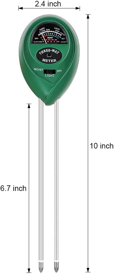 Soil pH Meter, 3-in-1 Soil Testing Kit with Moisture, Light and PH Tester for Plant, Vegetables,Garden, Farm, Lawn, Indoor & Outdoor (No Battery Needed) - Green