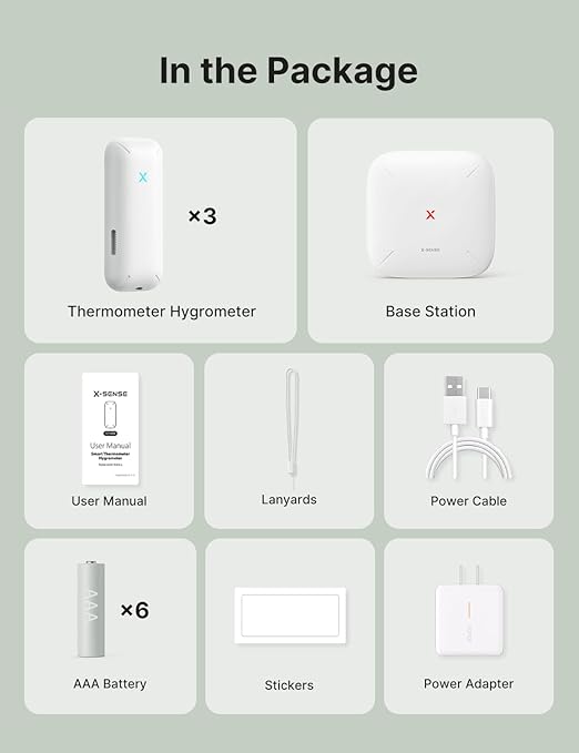 X-Sense 2.0 Indoor WiFi Hygrometer Thermometer, Hygrometer Indoor Humidity with App Control, Temperature Sensor for House, Gardening, Data Storage Export at No Charge, 3 Sensors & 1 Base Station