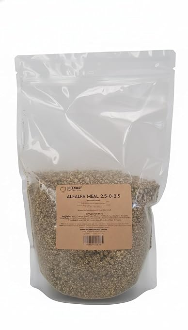 Greenway Biotech Organic Alfalfa Meal Fertilizer 2.5-0-2.5 | Rose & Vegetable Plant Food with Triacontanol Growth Stimulant | Non-GMO, Phosphorus-Free | 2 Pounds