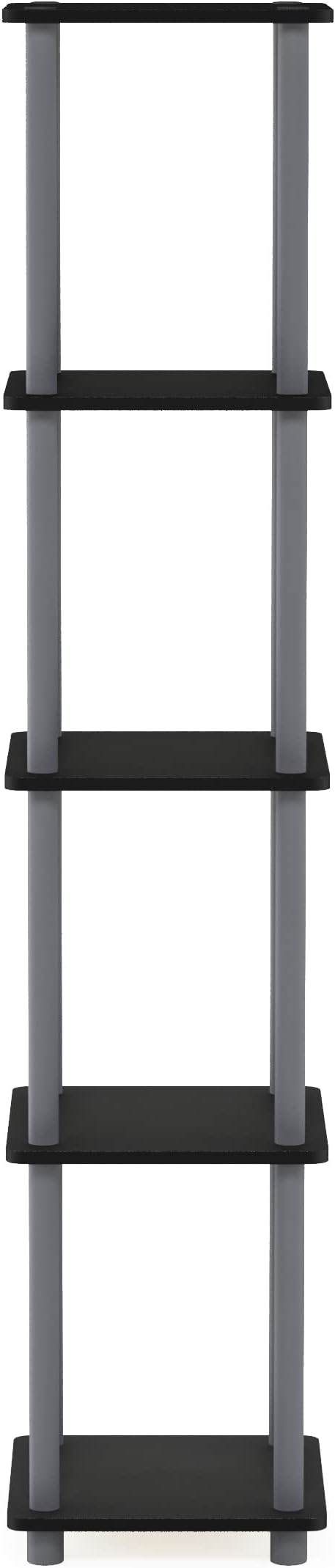 Furinno Turn-N-Tube Storage Shelves, 5-Tier Square Book Shelf, Corner Shelf, Toolless Open Shelves, Round Tubes, for Organization and Storage, Living Room, Garage, Home Office, Black