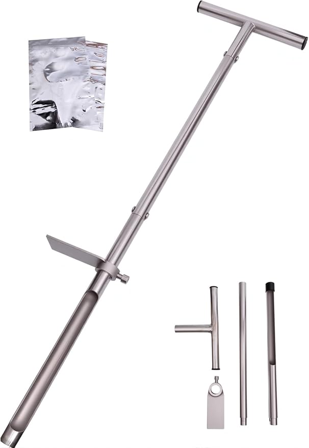 Soil Probe 36in with Pedal, T-Handle Soil Sample Probe Rod Stainless Steel, Soil Sampler Probes for Soil Sampling, Soil Test Kit for Gardening