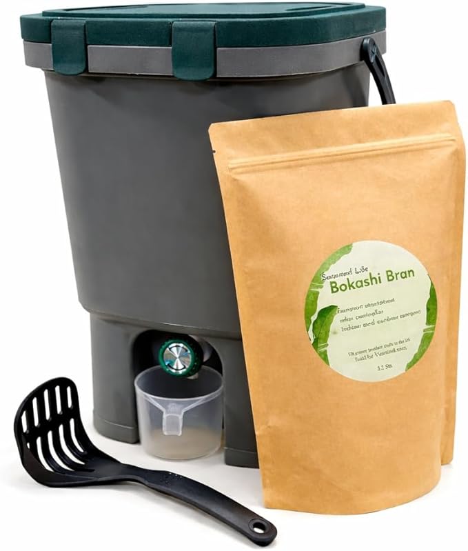 Easy Snap Lid Bokashi Compost Kit- 2.2 LBS Premium Bokashi Bran Included, Start to Turn Your Kitchen Waste into Organic Nutrients for Your Gardening