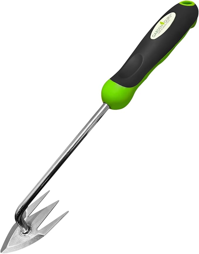 Garden Guru Root Weeder Tool with Ergonomic Handle - Stainless Steel Weed Puller for Planting, Weeding, Flower and Vegetable Care in Lawn Garden Yard | Rust Resistant (2 Pack)