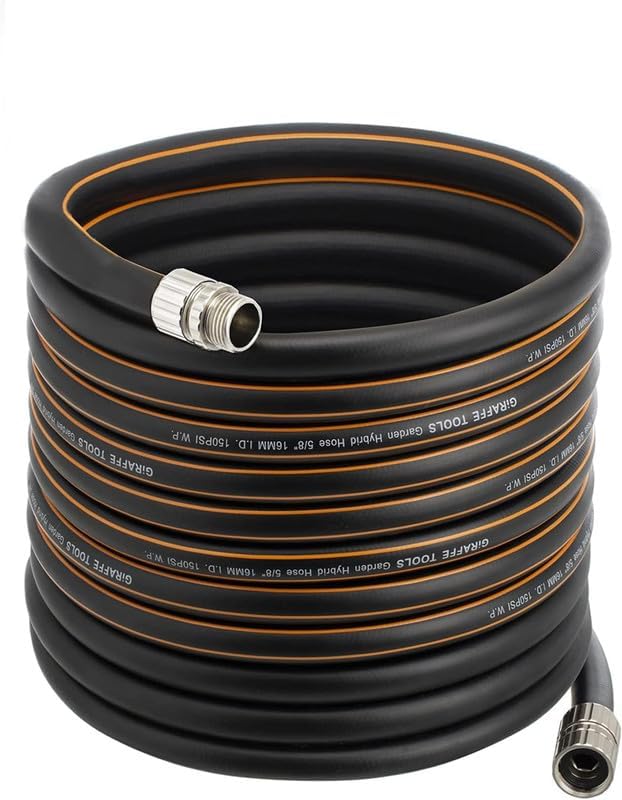 Giraffe Tools Garden Hose 5/8", Custom Length, Heavy Duty, No Kink, Flexible, Rubber Garden Hose, Leakproof Water Hose, 75ft Male Female Fittings, 600 Burst PSI