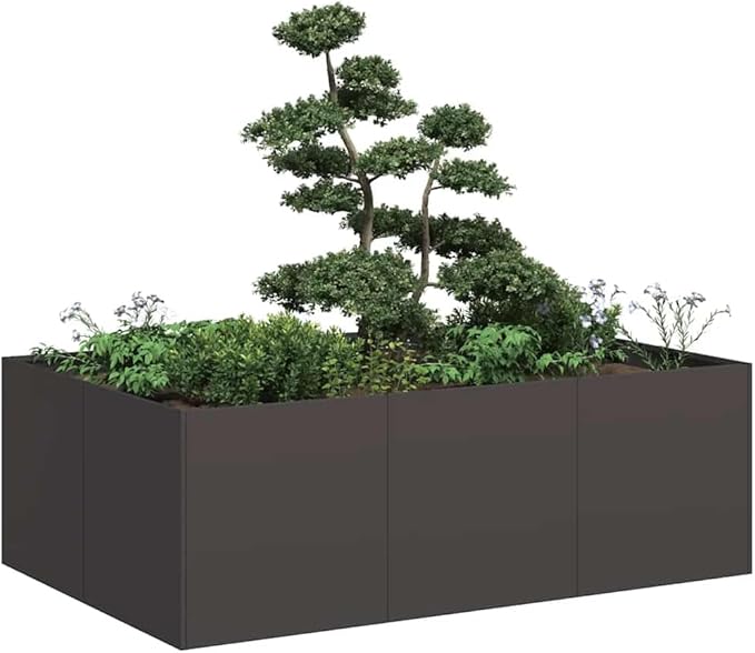 vidaXL Planter Black Cold-Rolled Steel Large Planter Rectangular