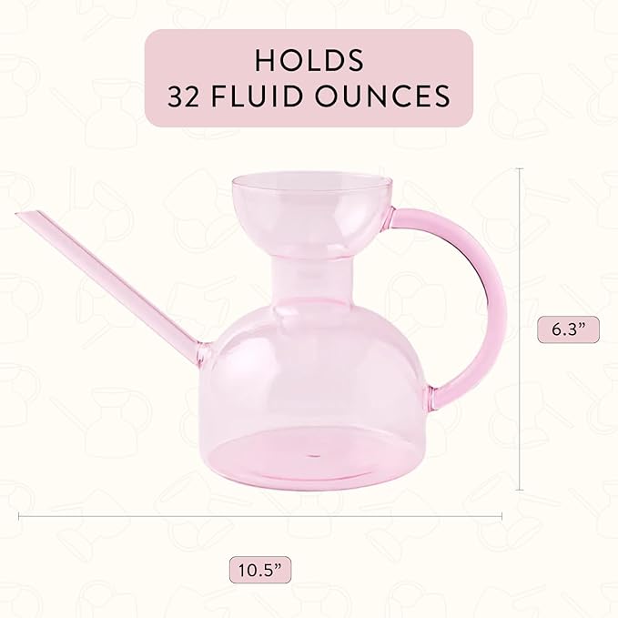 Modern Sprout Plant Watering Can - Handcrafted from Borosilicate Glass - Long Spout Vessel for Indoor Plants - 32 Oz Capacity - Multipurpose Watering Can and Flower Vase - Gift for Mother's Day(Blush)