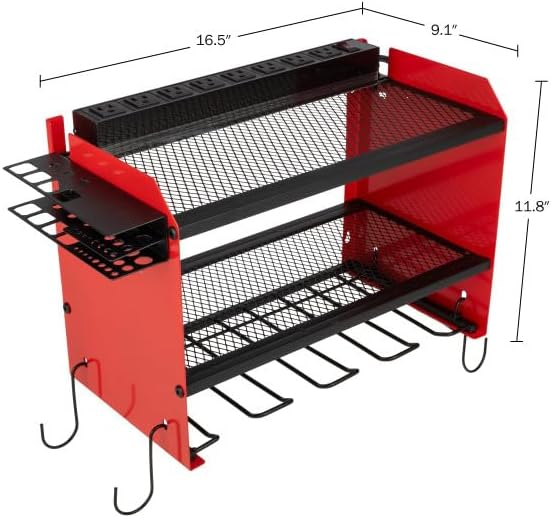 Power Tool Organizer Wall Mount with Charging Station - 4 Drill Holder with 8 Outlet Power Strip - Garage Organizer Tool Storage Rack by Stalwart