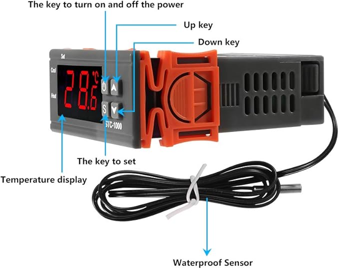 Digital LCD Temperature Controller 10A DC 24V Thermostat STC-1000 1m NTC Sensor Thermostat Regulator Heater Cooler 2 Relay Output(24V)