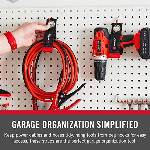 Velcro Brand Easy Hang Extension Cord Organizer Holder | Large 18" Heavy Duty Straps for Garage Organization and Storage Grommet Hangs Easily on Wall Hooks or Nails 2pk, Holds 100bs, Black