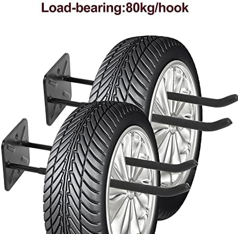 Sinoer Heavy Duty Double Garage Hooks 12.44 Inch Wall Mount Utility Hooks, Tool Organizer for Ladders, Bikes, Tires, Garden Tools & Strollers (4 Pack)