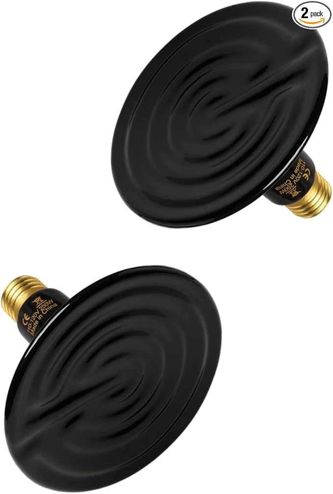 Simple Deluxe 250W Reptile Ceramic Heat Lamp Bulb Warm Emitter Brooder Coop Heater for Amphibian Pet & Incubating Chicken No Light Emitting, Snake/Lizard/Spider, 2-Pack