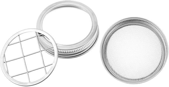 Mason Jar Sprouting Lids Set with Stainless Steel Screen Canning Jar Floral Arrangement Insert Covers Portable Sprouting Caps Kitchen Seed Sprouter Accessory