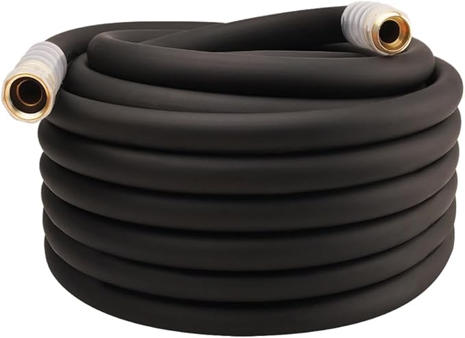 Heavy Duty Premium Garden Hose 75ft x 3/4", 300PSI Working, 1000PSI Burst, Hybrid Rubber Water Hose with Transparent Swivel Handle - Hot/Cold Water - Five Layered Braiding with Brass fittings (Black)