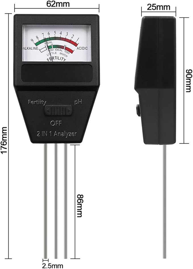 Soil PH Fertility Meter with 3 Probes for Garden Farm Lawn Outdoor & Indoor