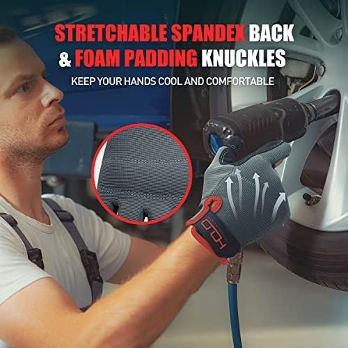 Mens Work Gloves Womens Utility Work Gloves Mechanic Gloves Touch Screen,Durable,Padded Knuckles & Palm Grey M