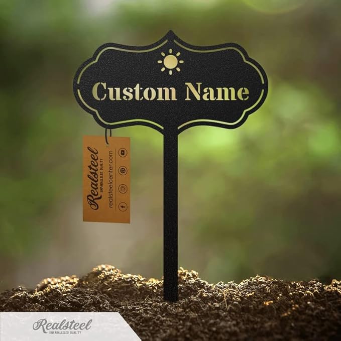 RealSteel Custom Seed & Plant Markers – Metal Garden Stakes for Herbs, Fruits & Vegetables | Elegant Steel Plant Labels for Pots, Raised Beds & Outdoor Gardens | Farmhouse & Greenhouse | Watering Can