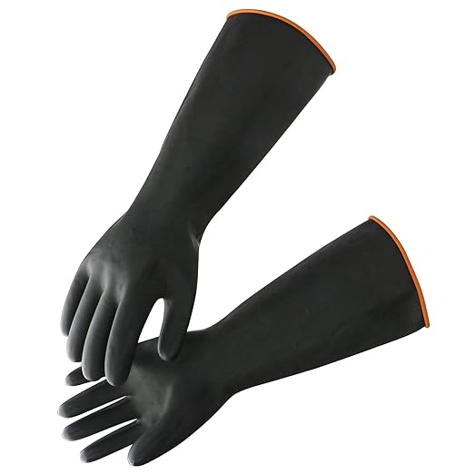 Black Latex Gloves, 3 Pairs 18” Heavy Duty Laboratory Chemical Gloves for Long-lasting Chemical Protection Strong Acid Alkali Resist, Cleaning Dishwashing Long Work Gloves, Extra Large