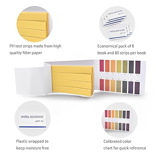 CEYAZYE 480PCS PH Test Strips, Litmus Paper PH Test Strips, PH Level Test Kit for Water, Saliva, Soap, Urine, Food, Liquids, Soil, Lab Monitoring, Measure Full Range 1-14(6 Pack)