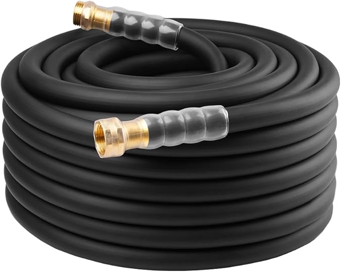 Heavy Duty Premium Garden Hose 90ft x 5/8", 300PSI Working, 1000PSI Burst, Hybrid Rubber Water Hose with Transparent Swivel Handle - Hot/Cold Water - Five Layered Braiding with Brass fittings (Black)