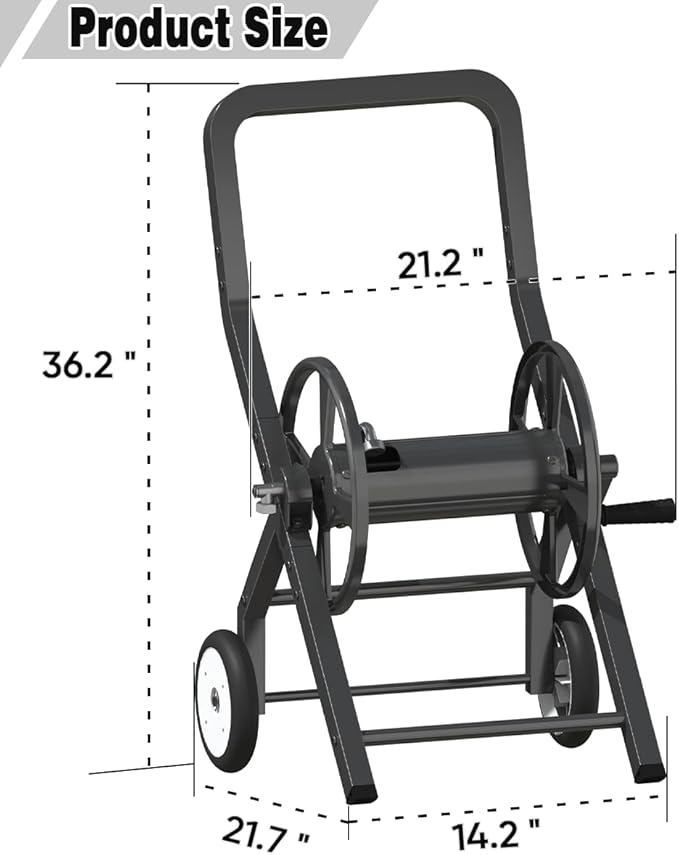 Garden Hose Reel Cart with Wheels, Outdoor Heavy Duty Powder-coated Steel Water Storage Winder Holder, Holds 125 ft of 5/8’’ Hose with 3.9 Ft Leader Hose for Outside Lawn Yard, Black