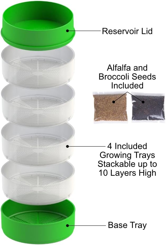 KITCHEN CROP Deluxe Seed Sprouter with 4 Growing Trays and 1 Seed Packets, (Alfalfa Seeds) Easily Grow Sprouts Indoors for a Healthy Lifestyle