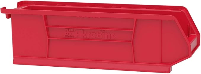 Akro-Mils 30284 Super-Size AkroBins Plastic Storage Bins, Space-Saving Stackable Bins for Garage, Classroom, Warehouse Organization, 24" L x 8" W x 7" H, Red, 4-Pack