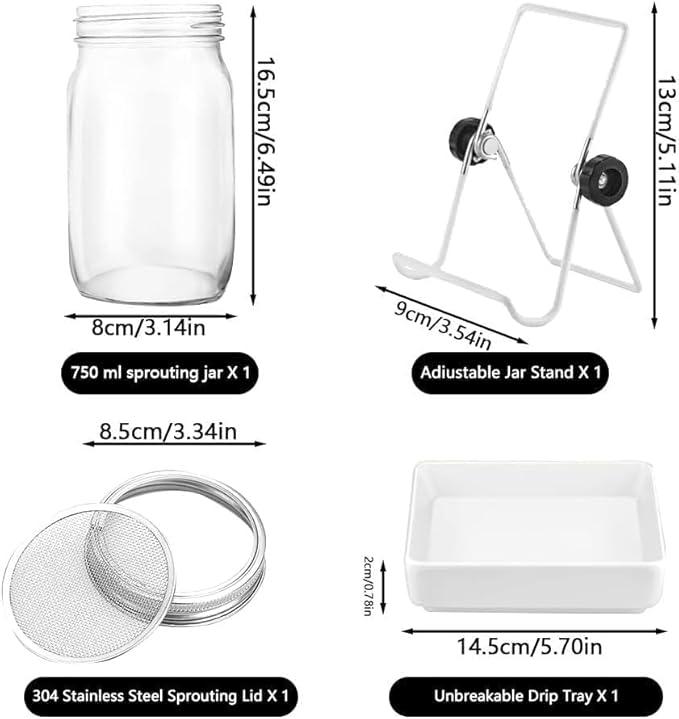 Sprouting Jar, Sprouts Growing kit, Mason Jar for Bean Sprouts Grow, Seed Sprouter Set for Growing Alfalfa, Mung Bea