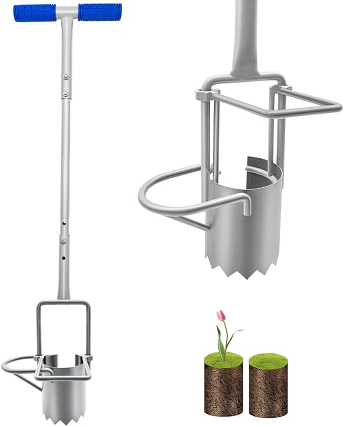Updated Bulb Planter Long Handle for Digging, 5-in-1 Lawn and Garden Tool,sod Plugger Tool,Weeding,Soil Sampler, Transplanting,Sod Plugger Bulb Transplanting （Height Adjustable ）