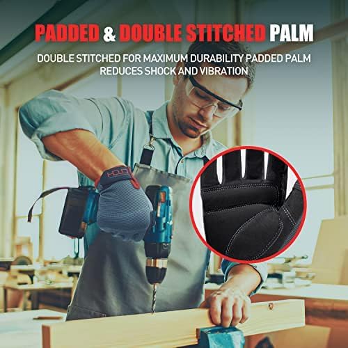 Mens Work Gloves Womens Utility Work Gloves Mechanic Gloves Touch Screen,Durable,Padded Knuckles & Palm Grey M