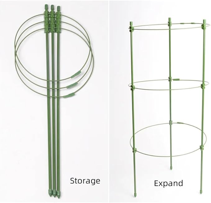 Tomato Cage Plant Support with Adjustable Rings, Orchid Stakes with Clips, Garden Trellis for Climbing Plants, Flower, Veggie, Includes Plant Ties & Clips (3 Pack, 18 Inches)